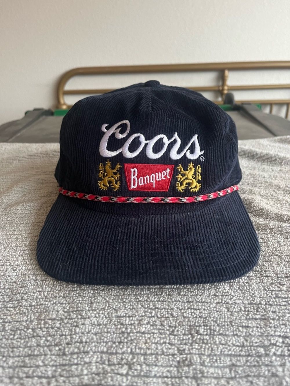 Coors Banquet Navy Blue Corduroy Rope Snapback Hat Vintage Style Beer Cap